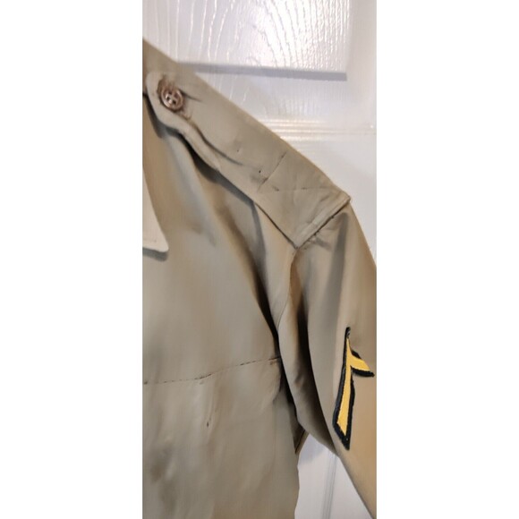 Vtg 60s Military Mens Small 1960 8.2 oz Khaki Field Button Shirt USA 15.5x32 - Picture 8 of 13